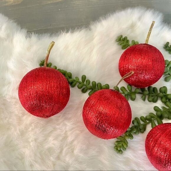 Vintage Christmas Glittery Red Ornaments Lot of 5 Holiday Decor Gift Idea - Picture 2 of 7